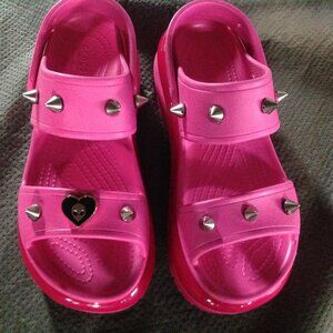 CROCS Pink Studded Platform Sandal Mules